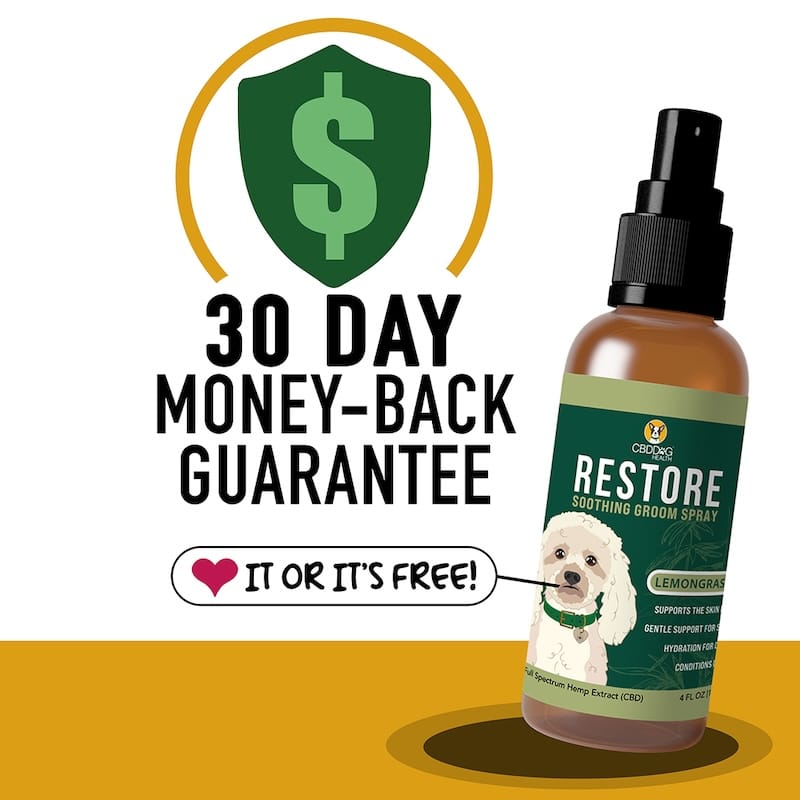 Restore CBD groom spray for dogs pets money back