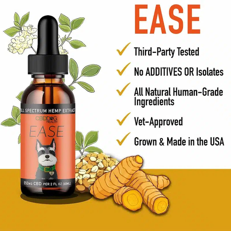 EASE CBD oil for dogs COA safe third party tested USA