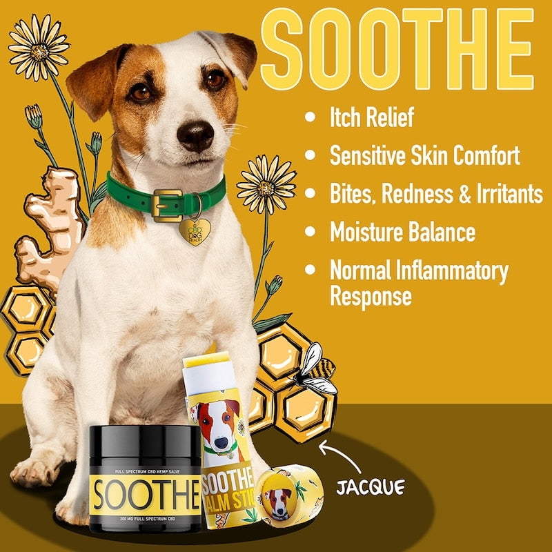 Soothe CBD salve for dogs itchy dogs allergies sensitive skin rash redness
