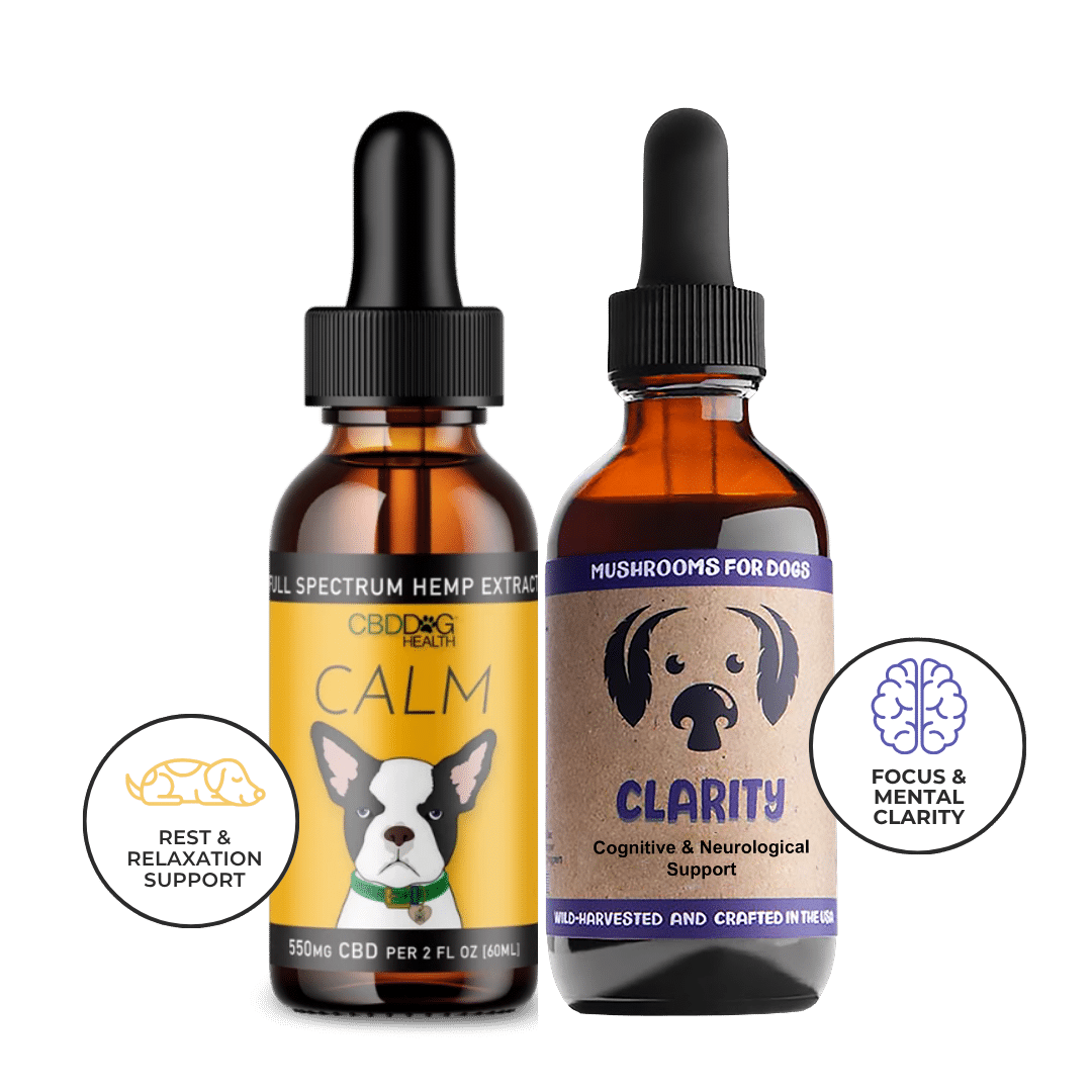 calm cbd for dogs clarity dog brain support cbd and mushroom supplement bundle for dogs senior dog supplements